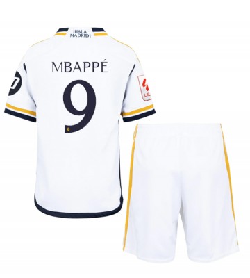 Real Madrid Kylian Mbappe #9 Hemmakläder Barn 2023-24 Kortärmad (+ Korta byxor)